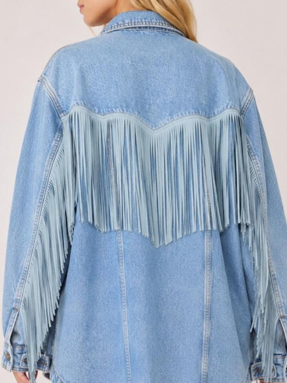 Free People Women's Blue Fringe Jacket - Picture 2 of 5